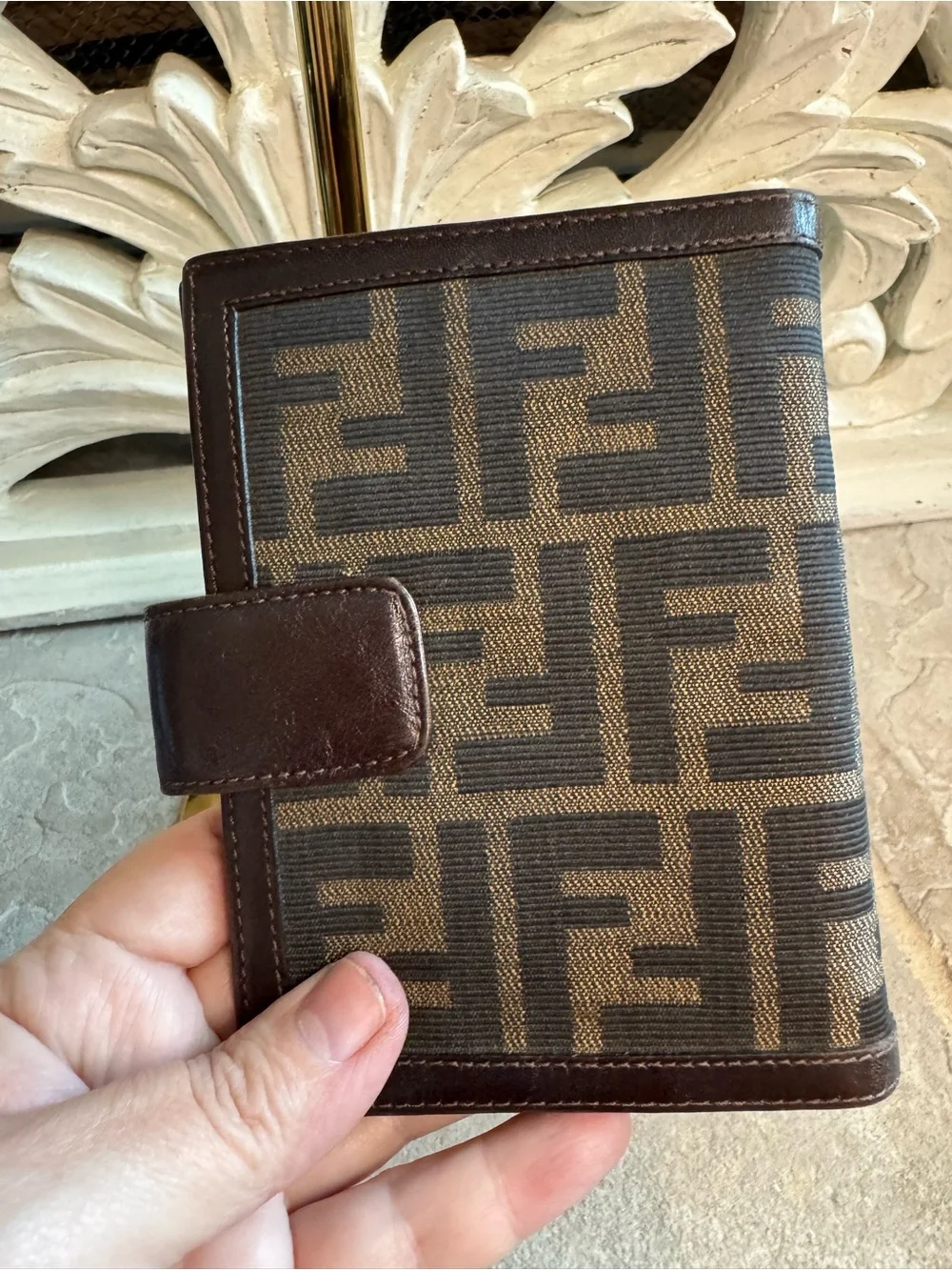 Fendi Brown FF Canvas Passport Holder/Agenda with Dark Brown Trim and COA
